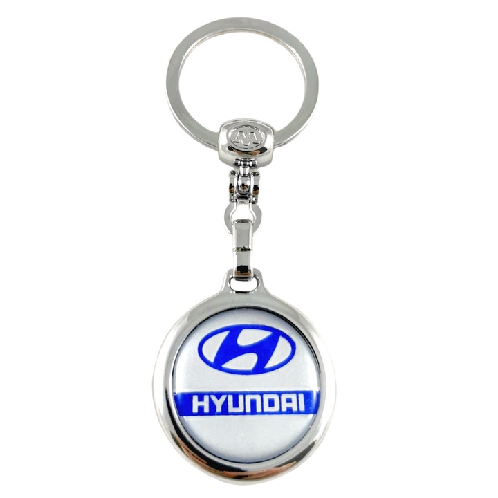 Breloc HYUNDAI 2 auto, din metal, pentru chei sau ghiozdan, Cri-Flo, culoare argintiu