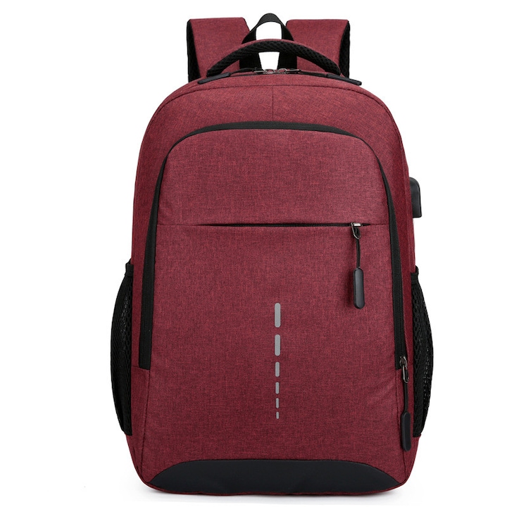 Rucsac Laptop HOZRO, 14 inch, Port USB, Poliester Rezistent, Compartiment Laptop, Calatorie, Scoala sau Birou, Visiniu