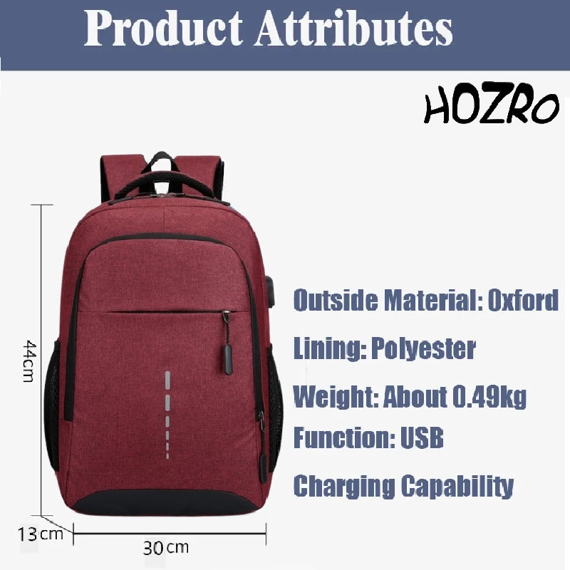 Rucsac Laptop HOZRO, 14 inch, Port USB, Poliester Rezistent, Compartiment Laptop, Calatorie, Scoala sau Birou, Visiniu