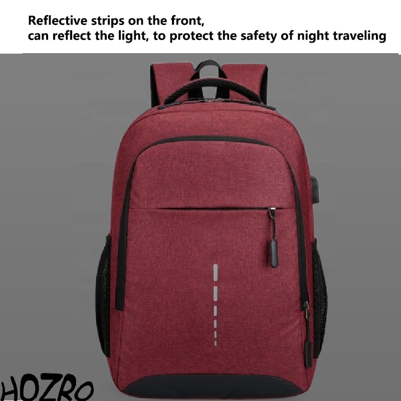 Rucsac Laptop HOZRO, 14 inch, Port USB, Poliester Rezistent, Compartiment Laptop, Calatorie, Scoala sau Birou, Visiniu