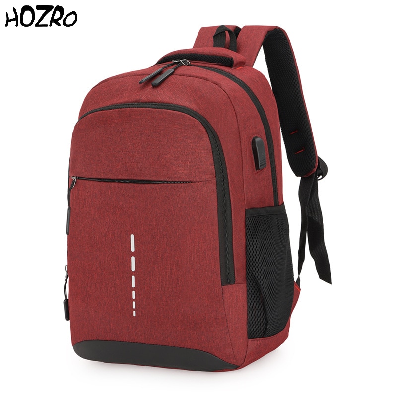 Rucsac Laptop HOZRO, 14 inch, Port USB, Poliester Rezistent, Compartiment Laptop, Calatorie, Scoala sau Birou, Visiniu