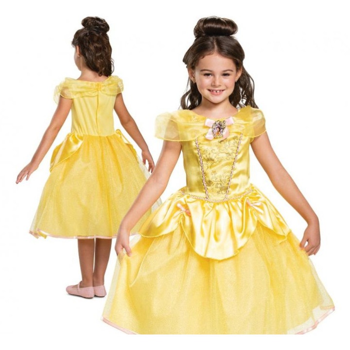 Costum carnaval pentru copii printesa Belle Deluxe, marime S ( 5-6 ani)