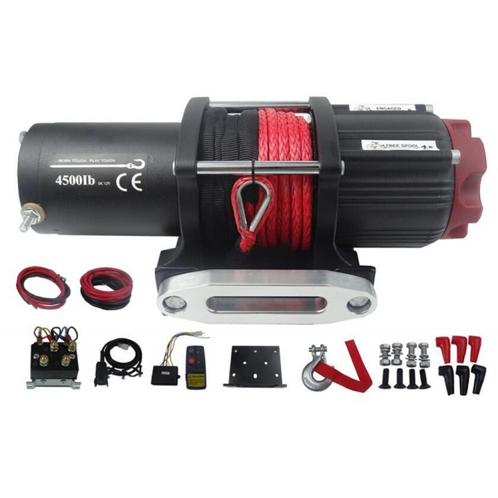 Troliu ATV Visoli 5000lbs/2270kg, cablu sintetic 6mm x 11m, frână automată, greutate 11kg