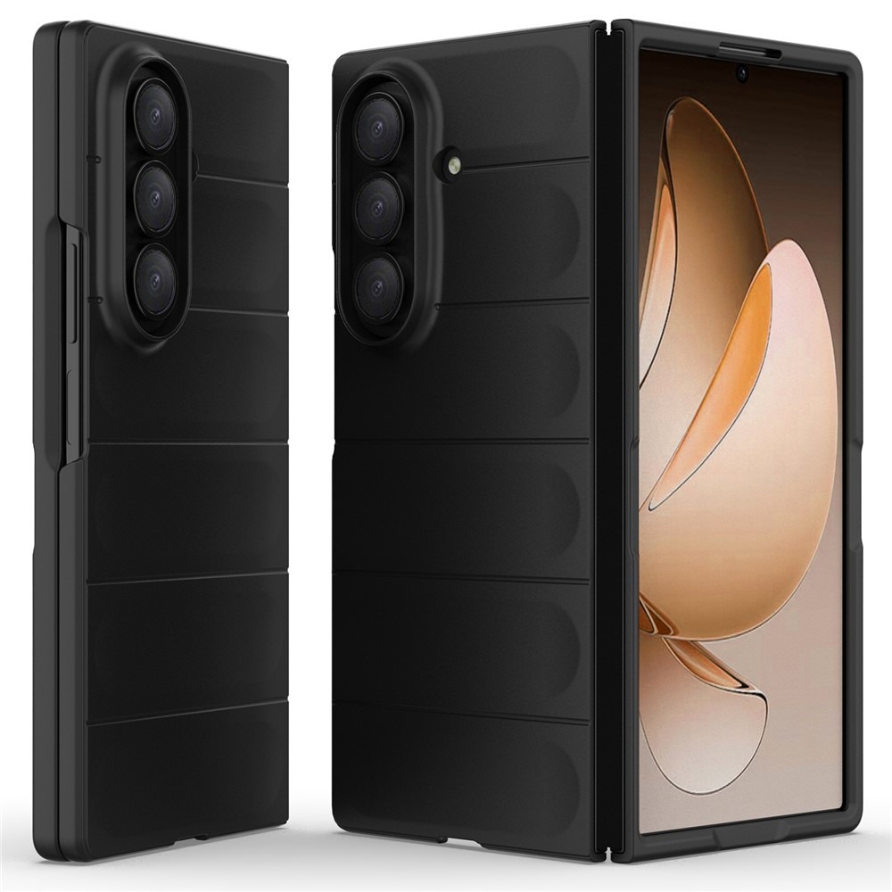 Husa Buffer din Silicon cu Microfibra pentru Samsung Galaxy Z Fold7 / Fold 7, Military-Grade Resistance, Anti-amprente, Flexible TPU, Negru