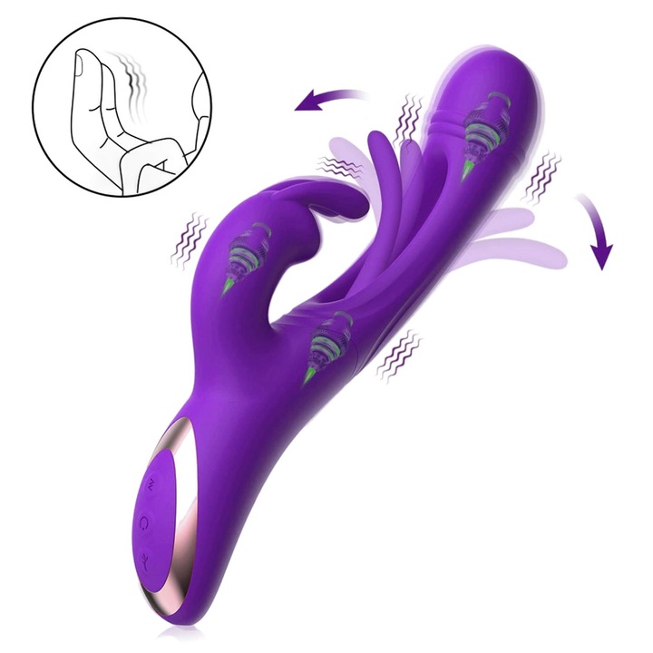 3 az 1-ben női vibrátor, szilikon, 7 üzemmód, rugalmas, lila