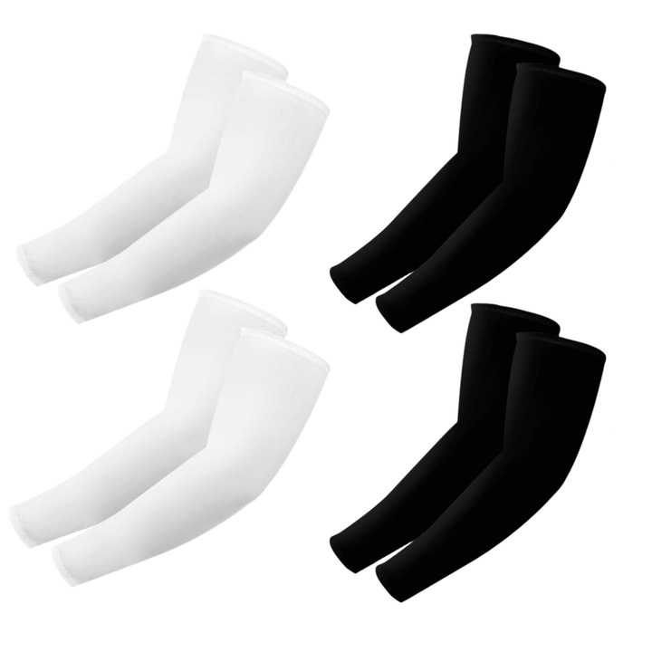 4 pár UV-védő karvédő, unisex, hűsítő, lélegző, szuperelasztikus, univerzális méretű, Vanaxalife®, Fekete/ Fehér