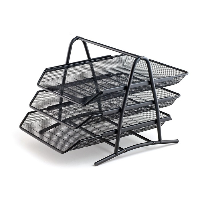 Set 3 tavite metal mesh culisante cu suport negru