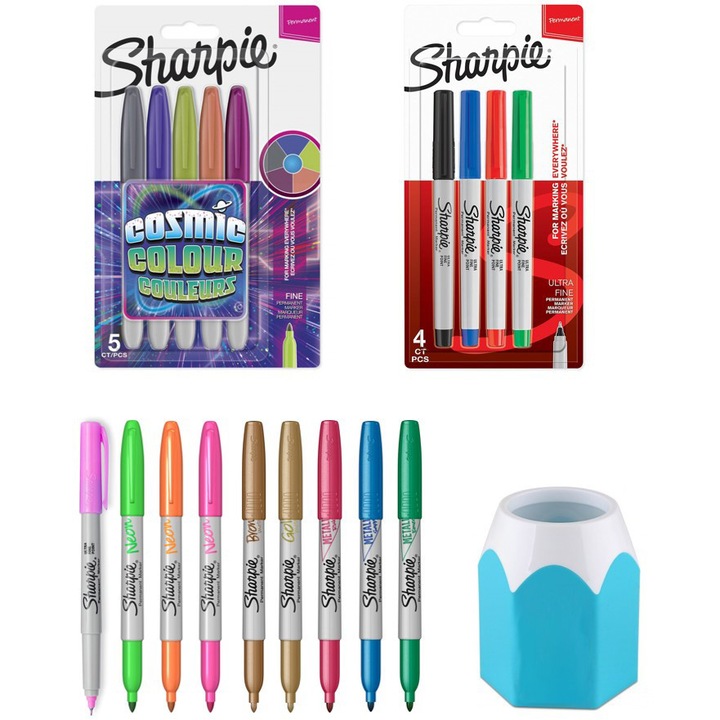 Комплект маркери Sharpie 18 различни + Моливник за офис инструменти