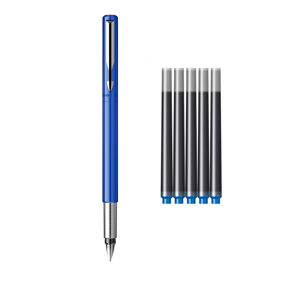 Set Parker Stilou Vector albastru petrol + 5 cartuse lungi albastru lavabil