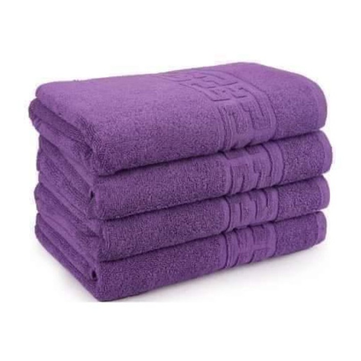 Кърпа за баня Kotonia Home с гръцки бордюр, жакардова, памук, 500 г/кв.м., лилава, 50x90 см