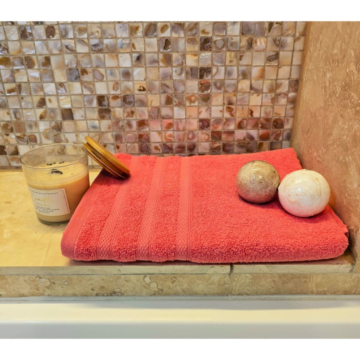 Prosop baie Kotonia Home Tess Jacquard 100% Bumbac, 400g/mp, piersica, 70x130 cm