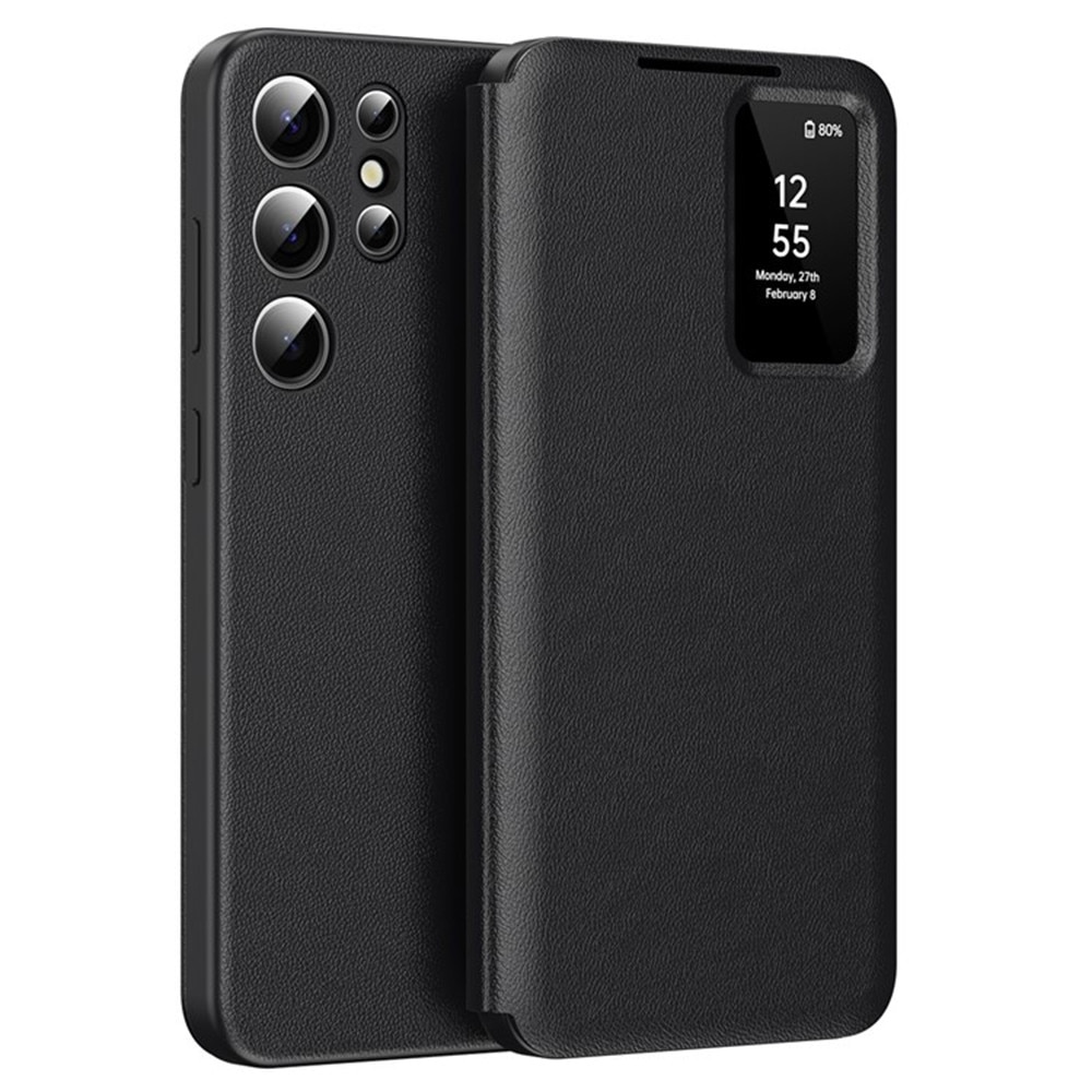 Husa pentru Samsung Galaxy S25 Ultra, tip carte cu functie SmartView, Clear Guard, negru