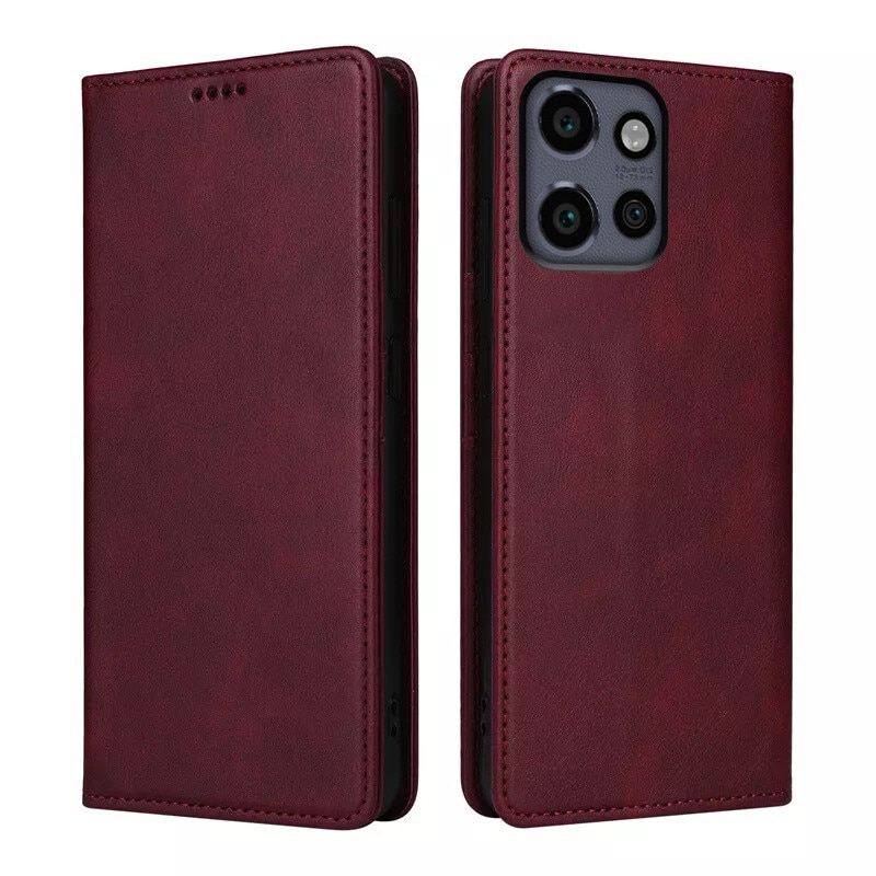 Husa pentru Motorola Edge 50 Neo Daden® Flip Leather Deluxe, Antisoc, Inchidere magnetica, Buzunar card, Calitate Premium, Visiniu