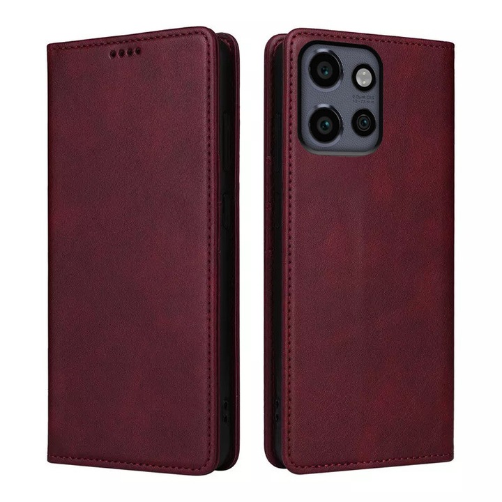 Husa pentru Motorola Edge 50 Neo Daden® Flip Leather Deluxe, Antisoc, Inchidere magnetica, Buzunar card, Calitate Premium, Visiniu