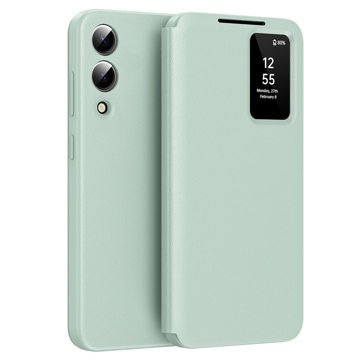 Husa flip pentru Samsung Galaxy S25 Edge Comari® VisionCover, fereastra smart view, protectie 360°, piele ecologica premium, Verde