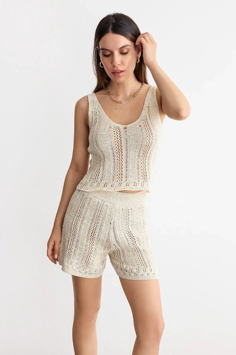 Compleu dama HiCCUP, tricot, decolteu rotund, Crema naturala, S-M