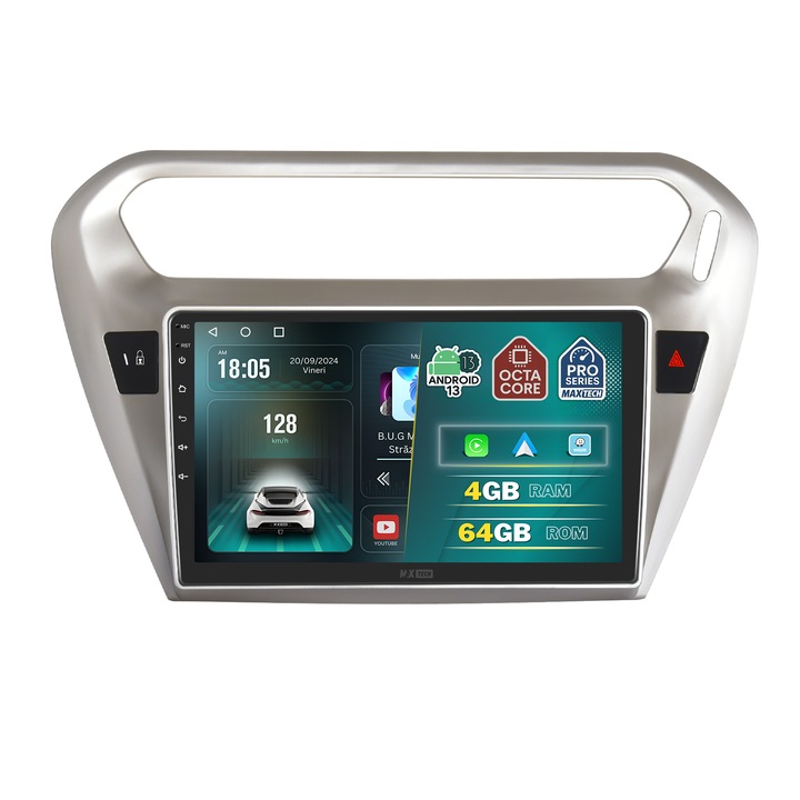 Навигация за Peugeot 301 / Citroen C-Elysee (2012-2016) специално разработена, MaxTech® PRO SERIES, 4 GB Ram 64 GB Rom OctaCore, Carplay и Android auto, 9" HD сензорен екран, GPS, Wifi, Bluetooth, радио, USB, Waze