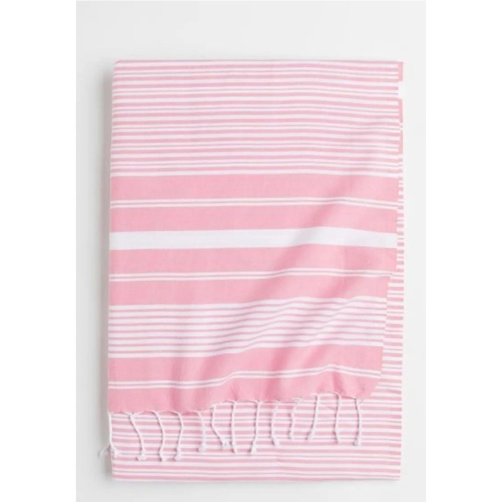 Премиум кърпа Peshtemal за плаж, СПА, басейн и баня, изработена от 100% памук, Newtone, P-01, лека, абсорбираща, бързосъхнеща, преносима, 275 гр, 90x180 см, раиран модел, розово и бяло