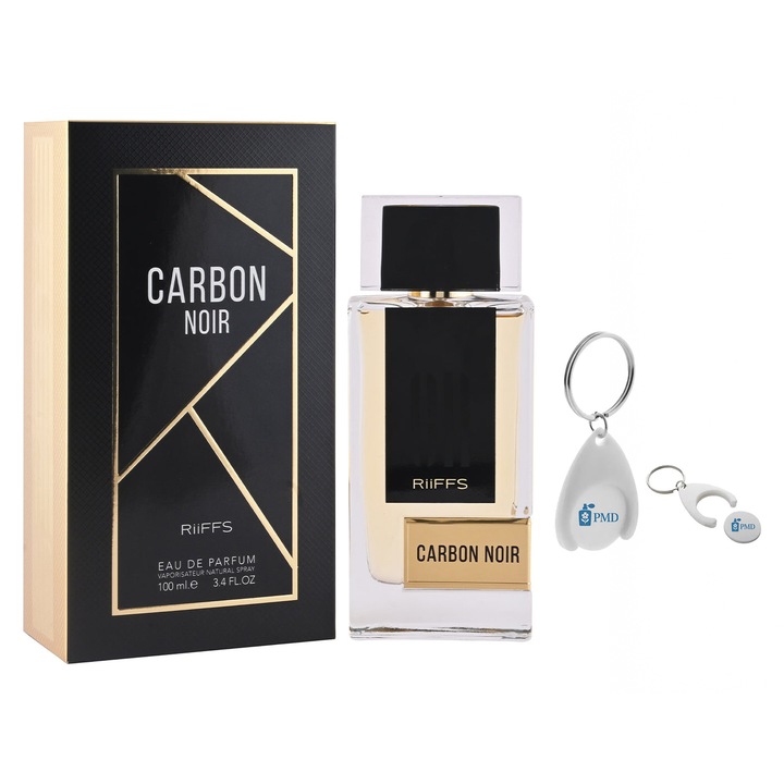 Set Apa de Parfum Carbon Noir, Riiffs, Barbati, 100ml cu Breloc Personalizat "PMD"