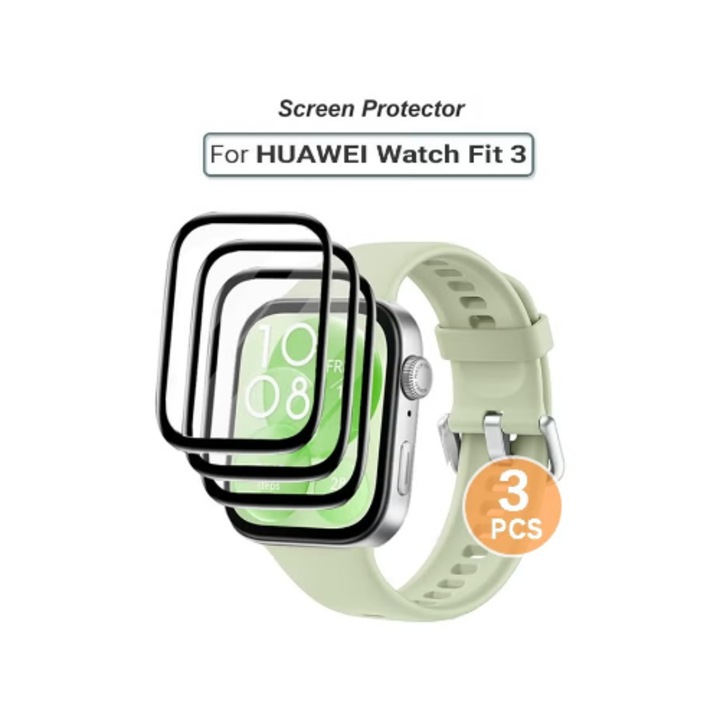 Протектор за екран, съвместим с HUAWEI Watch Fit 3, Комплект от 3 протектора с пълно 3D покритие от мек PET за 1, 82-инчов екран (Черен, комплект от 3)