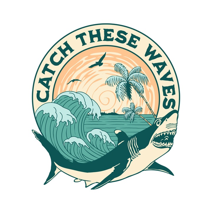 Sticker Catch these waves, Autoadeziv, Cri-Flo, Marime 10 cm