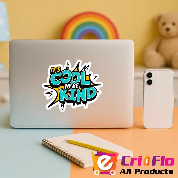 Sticker It s cool to be kind, Autoadeziv, Cri-Flo, Marime 10 cm