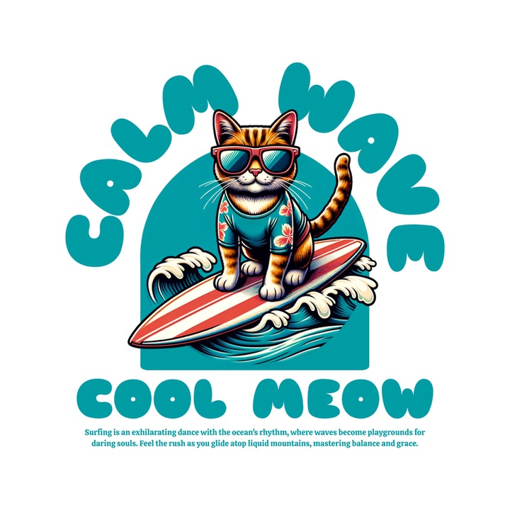 Sticker Calm wave cool meow, Autoadeziv, Cri-Flo, Marime 10 cm