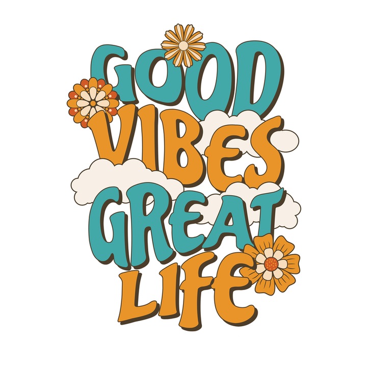 Sticker Good vibes great life, Autoadeziv, Cri-Flo, Marime 6 cm