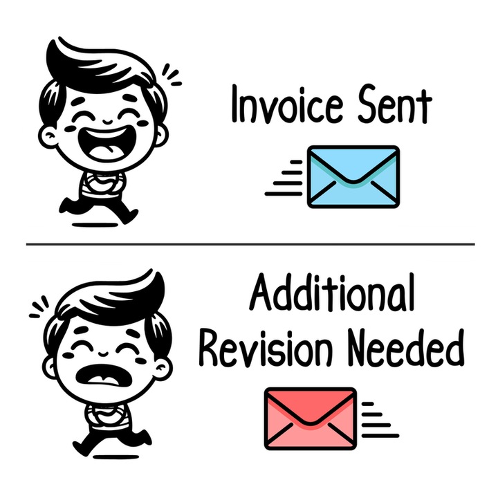 Sticker Invoice sent additional revision needed, Autoadeziv, Cri-Flo, Marime 10 cm
