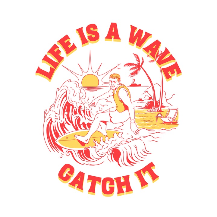 Sticker Life is a wave catch it, Autoadeziv, Cri-Flo, Marime 10 cm